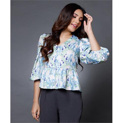 Printed Satin Peplum Top