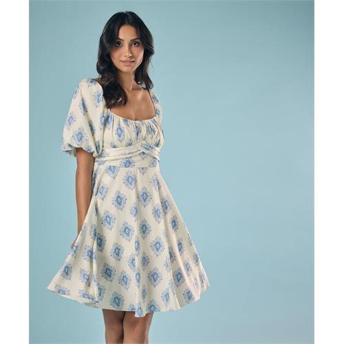 Puffed Sleeve Chiffon Detailed Short Dress