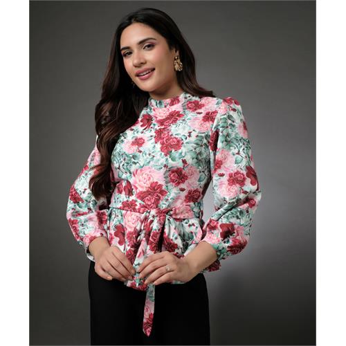 Puffed Sleeve Floral Peplum Top