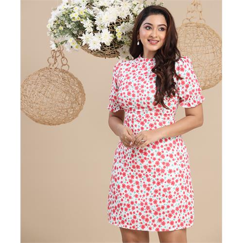 Puffed Sleeve Micro Floral Mini Dress