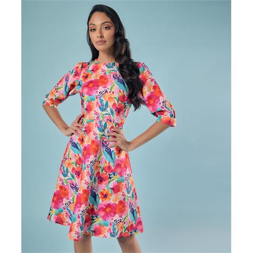 Puffed Sleeve Skater Dress