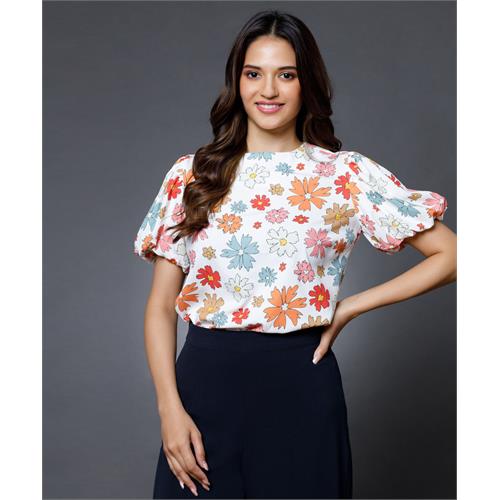 Puff Sleeve Printed Top