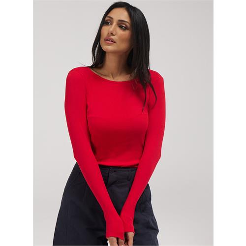 Rib Long Sleeve Top - Red