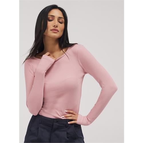 Rib Long Sleeve Top - Salmon Pink