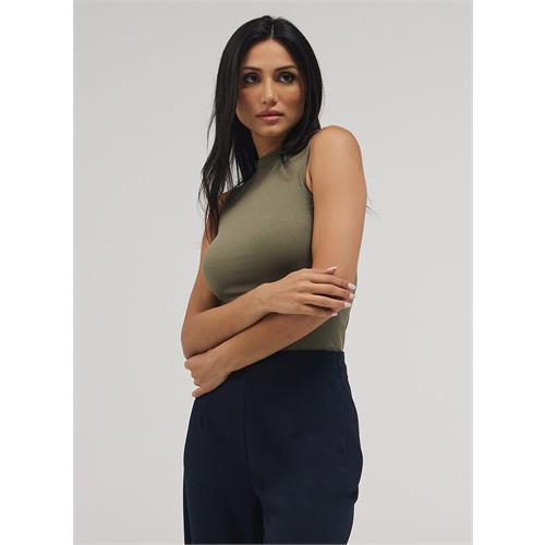 Rib Skinny Top - Khaki Green