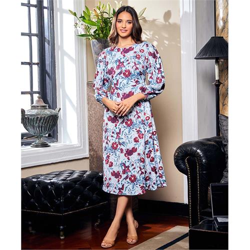 Round Neck Chiffon Printed Shift Dress