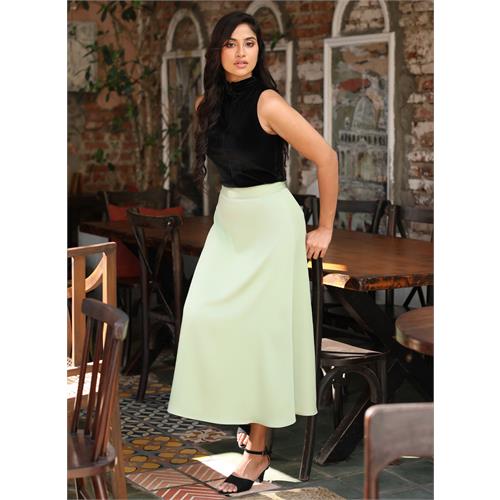 Satin A-Line Skirt - Green
