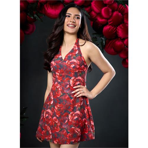 Satin Halter Bow Neck Tie Dress