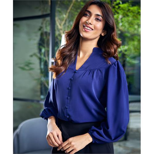 Satin Shirt Top With Contrast Buttons