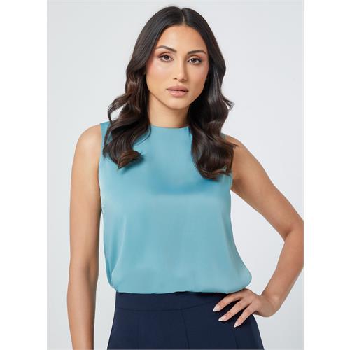 Satin Sleeveless Teal Blue Top
