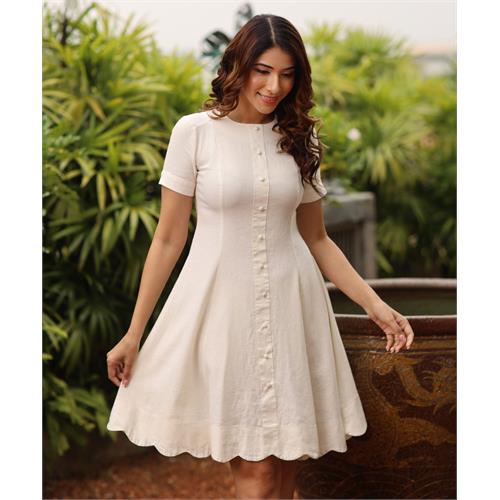 Scalloped Edge Linen Dress