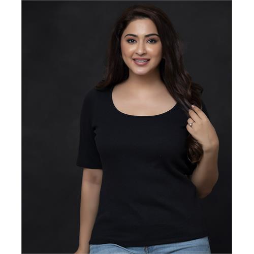 Scoop Neck Black Rib T-shirt