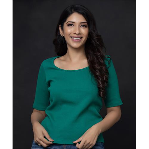 Scoop Neck Green Rib T-shirt