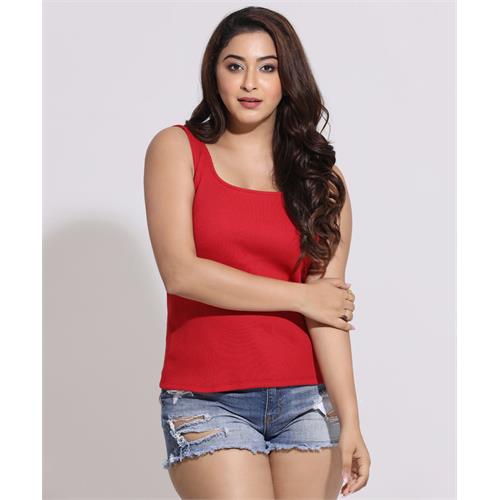 Scoop Neck Rib Red Tee