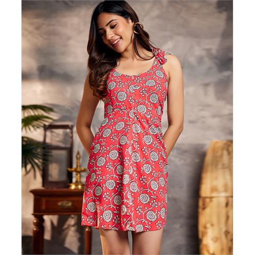 Scoop Vneck Floral Printed Mini Dress