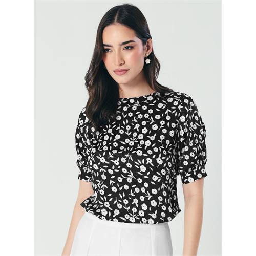Short Sleeve Black White Printed Top