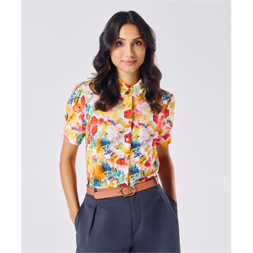 Short Sleeve Classic Collar Printed Top