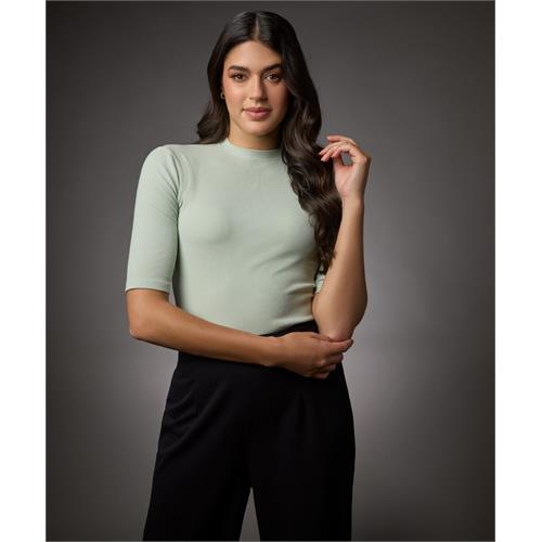 Short Sleeve High Neck Rib Top- Baby Green