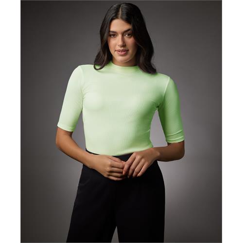 Short Sleeve High Neck Rib Top- Electric Green