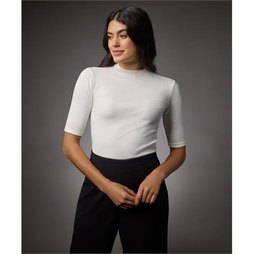 Short Sleeve High Neck Rib Top- Off White