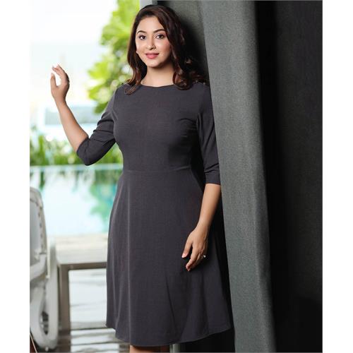 Shoulder Detailed Formal Grey Dress