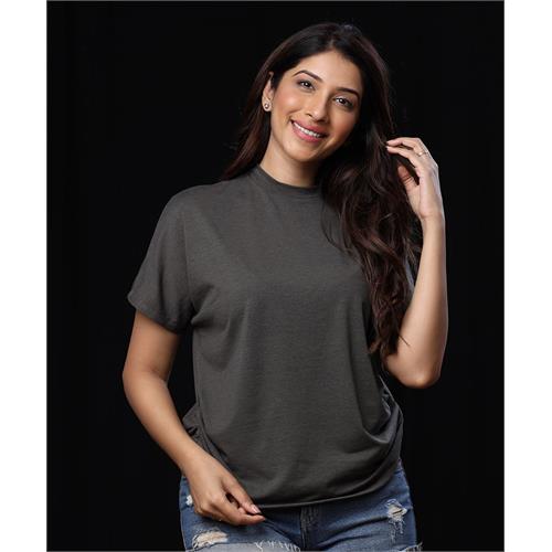 Side Gathered Crew Neck Gray T-shirt