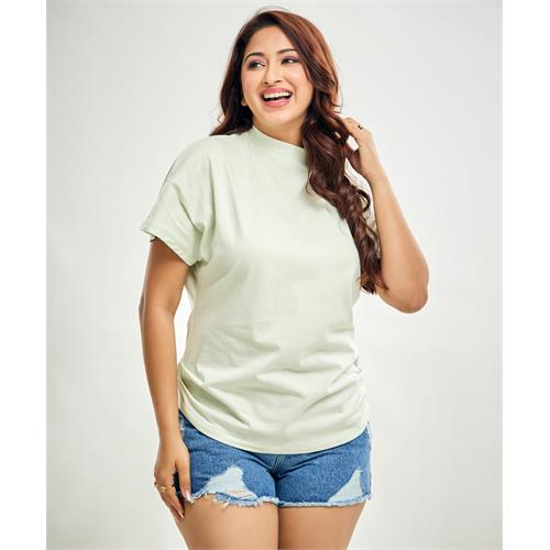 Side Gathered Crew Neck Tshirt- Light Green