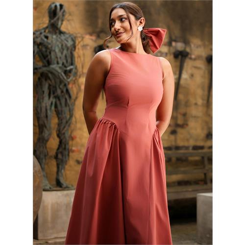 Side Gathered Sleeveless Cotton Dress