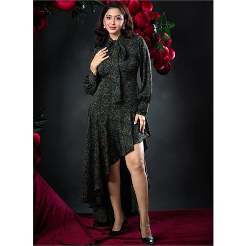 Side High Low Ditsy Print Dress