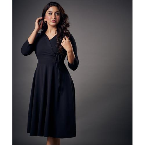 Side Looped Skater Black Dress