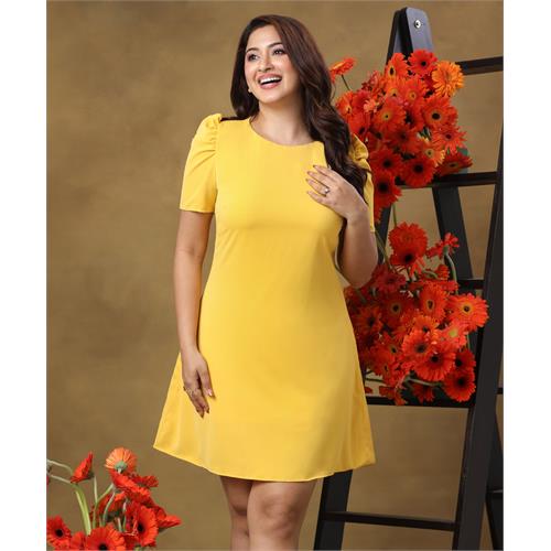 Sleeve Detailed Mini Yellow Dress