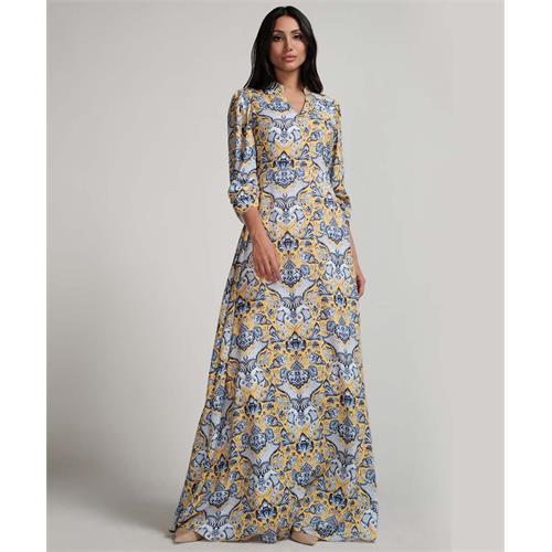 Sleeve Detailed Printed Maxi Dress With A Collar