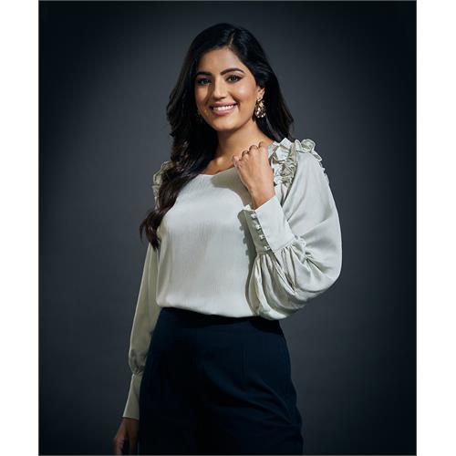 Sleeve Detailed Shoulder Frilled Long Sleeve Top-Lime