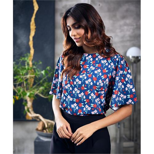 Sleeve Flared Blue Printed Top