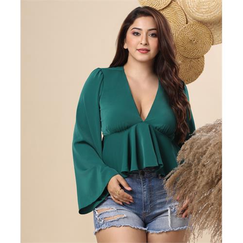 Sleeve Flared Green Chiffon Top