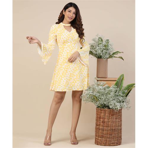 Sleeve Flared Mustard Skater Dress