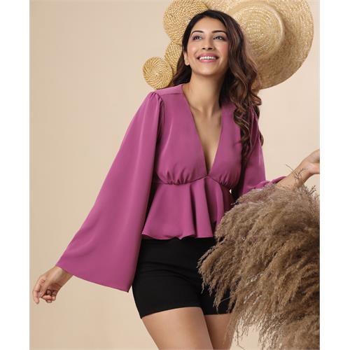 Sleeve Flared Purple Chiffon Top