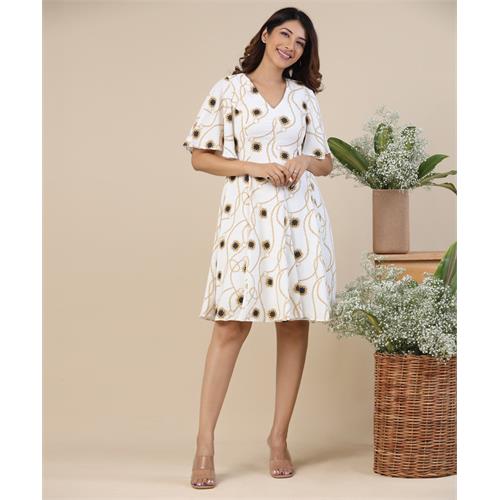 Sleeve Flared Waistless Printed Dress