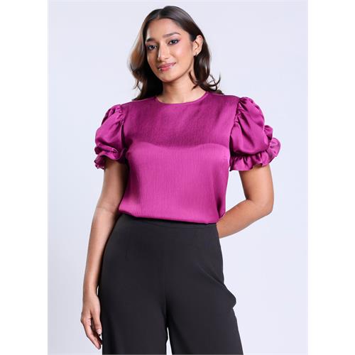 Sleeve Gathered Crepe Chiffon Top