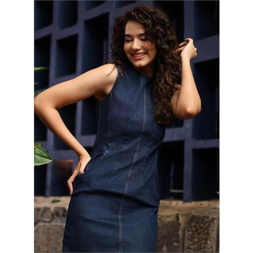 Sleeveless Bodycon Denim Dress With Dart