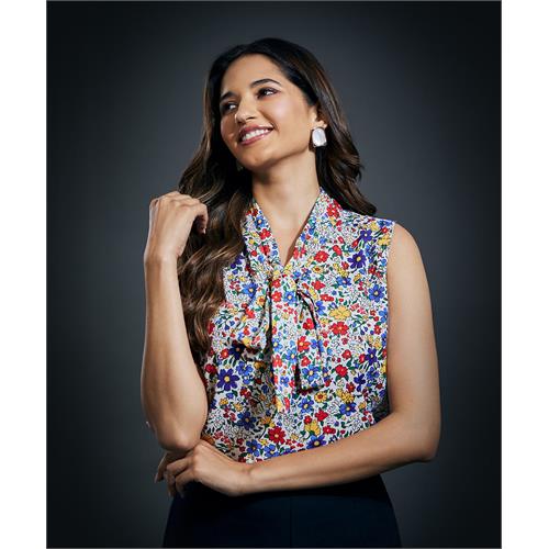 Sleeveless Front Tie Chiffon Top