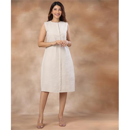 Sleeveless Linen Cream Kurtha Dress