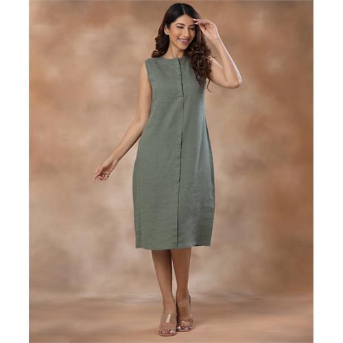 Sleeveless Linen Olive Green Kurtha Dress