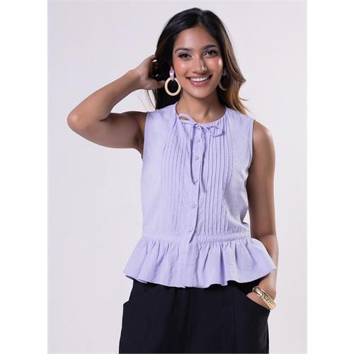 Sleeveless Pintuck Peplum Top-Lavendar