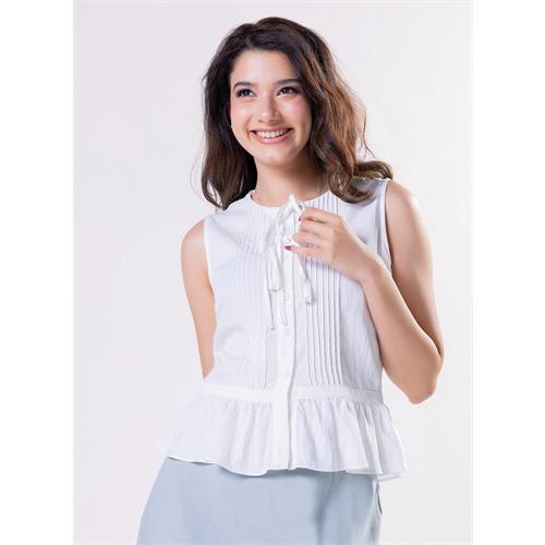 Sleeveless Pintuck Peplum Top Off White