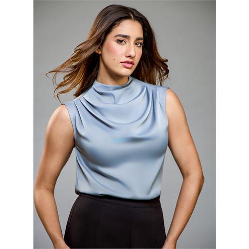 Sleeveless Pleated Shoulder Grey Top