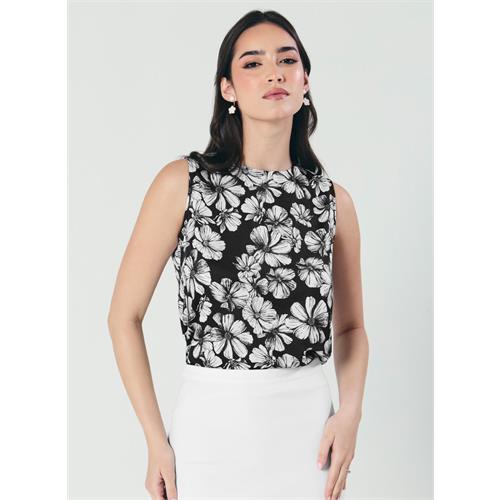 Sleeveless Printed Black & White Shirt