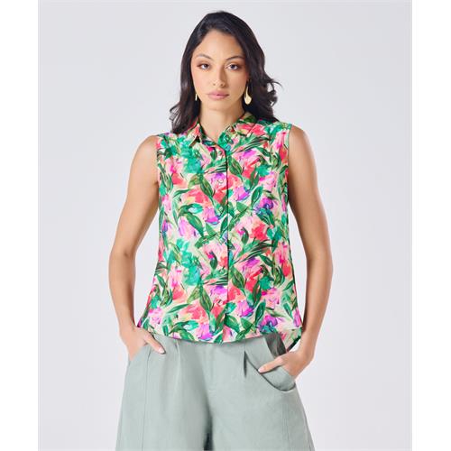 Sleeveless Printed Shirt Top