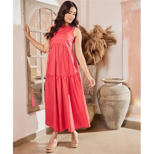 Sleeveless Round Gathered Linen Maxi