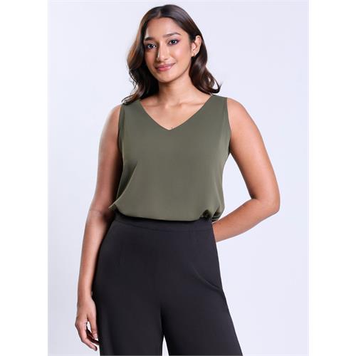 Sleeveless Vneck Chiffon Dark Green Top